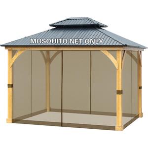 BPS 10' x 12' Gazebo Universal Netting Screen Replacement, 4-Panel Screen Walls with Double Zippers for Outdoor Patio, Brown