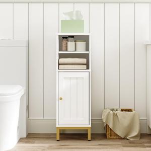 Bathroom Storage Cabinet, Corner Floor Cabinet with Shelves, Customized Door Opening Direction, Bathroom Organizer with Adjustable Shelf for Kitchen, Living, Toilet Paper Cabinet, White (10.4"D x 10.4"W x 31.5"H)