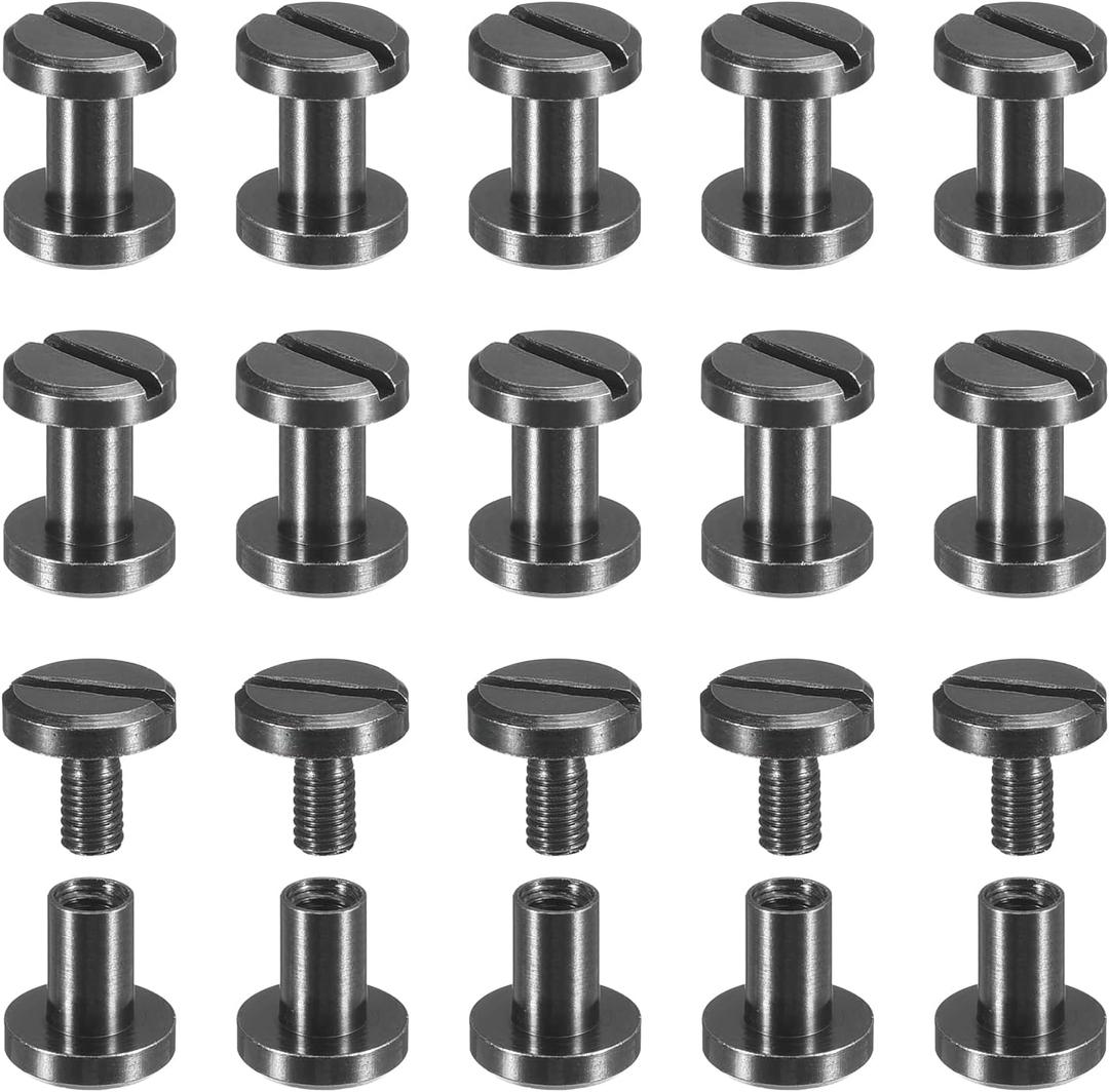 uxcell 30Pack Brass Chicago Screws, 6x8mm Flat Head Screw Back Binding Post Nail Stud Rivets for DIY Leather Craft Belt Strap Black