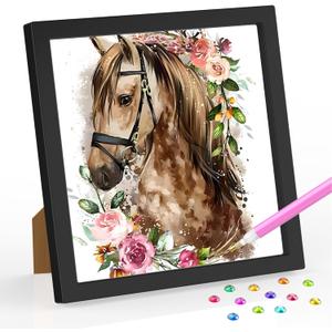 SENQAO Horse Diamond Art Kit for Kids with Frame, Ages 4-8, Easy Gem Art Kit for Home Wall Decor (7.1x7.1 inch)