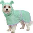 Dog Bathrobe Super Absorbent Towel Robe - Microfiber Bath Towels Fast Drying Coat for Dogs, Cute Dogs Clothes Adjustable Collar & Belly Strap Warm Keeping Hooded Dog Towel (Light Green, Medium)