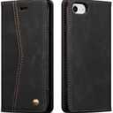 QLTYPRI Case for iPhone 17e/16e, Vintage PU Leather Wallet Case Card Slot Kickstand Magnetic Closure Shockproof Flip Folio Cover for iPhone 16e/17e - Retro Black