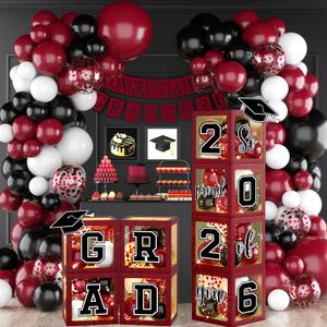 2026 Graduation Party Decorations Black and Maroon Class of 2026 Balloon Boxes with Letters 2026 Grad & So Proud of You Congrats Grad Party Decorations 117pcs Balloons for Any Grades Class Grad Party