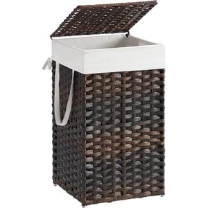 SONGMICS Laundry Hamper with Lid, 17.2 Gallon (65 L) Synthetic Rattan Clothes Laundry Basket with Lid and Handles, Foldable, Removable Liner, Chestnut Brown ULCB165ME01