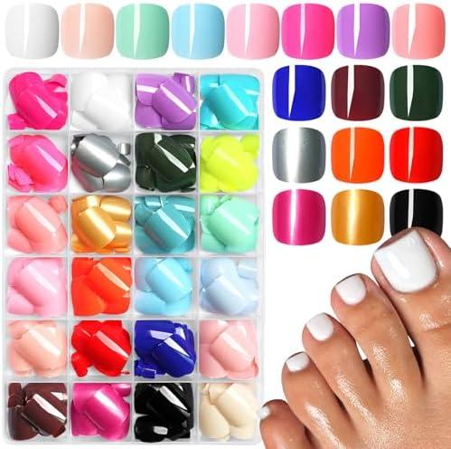 Lifextol 576PC Press on Toenails for Women Fake Toe nail Press ons Acrylic Toe Press on Nails Set, 24 Color Press on Toe nails Press on Fake Toenails Press ons Acrylic Toe Nail Tips Kit with Glue&Tabs