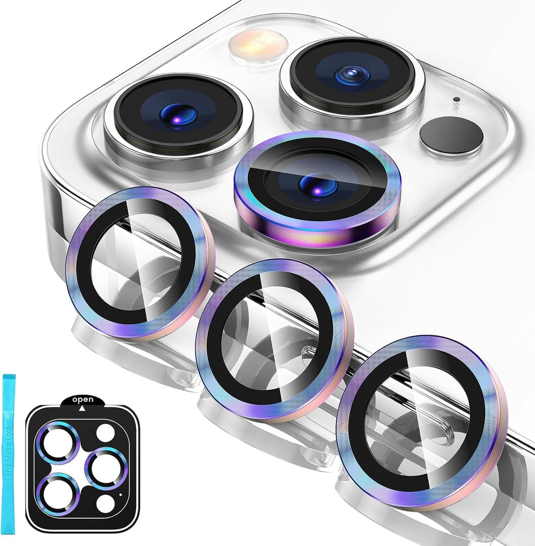 Tensea Camera Lens Protector Compatible for iPhone 17 Pro Max/17 Pro/15 Pro Max/15 Pro/16 Pro Max/16 Pro/14 Pro Max/14 Pro, Metal Tempered Glass Cover Camera Screen Protector Accessories, Case Friendly (Colorful)