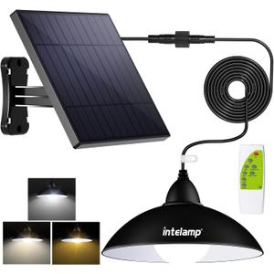 Intelamp Solar Pendant Lights Indoor Outdoor, 4000mAh Gazebo Shed Chandeliers with Remote All Day/Night Mode 16.4Ft Hanging Warm White Lighting for Outside Barns Chicken Coop