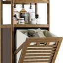 Bamboo Tilt Out Laundry Hamper, Bathroom Storage Cabinet with Hidden Removable Basket and 3 Open Shelves, Space Saving Bamboo Storage for Clothes, Towels and Toys, Walnut, 15.75 inches x 11.81 inches x 46.85 inches