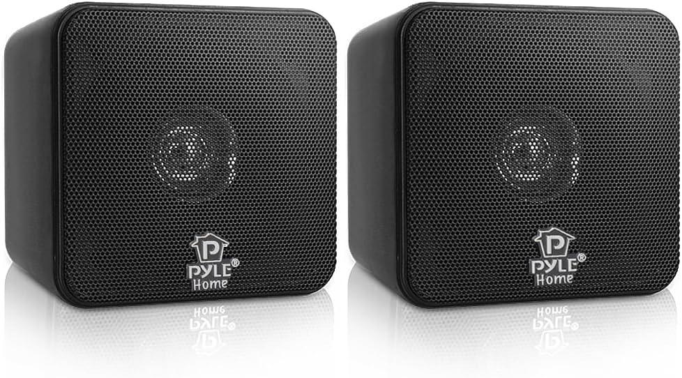 Pyle Home 4 Mini Cube Bookshelf Speakers-Paper Cone Driver, 200 Watt Power, 8 Ohm Impedance, Video Shielding, Home Theater Application and Audio Stereo Surround Sound System - 1 Pair -PCB4BK (Black)