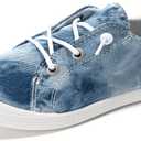 FUNKYMONKEY Slip-On Canvas Sneakers for Women, Comfortable Lightweight Lace-Up Flat Casual Tennis Shoes Breathable Walking Shoes for Everyday Wear, Size 5
