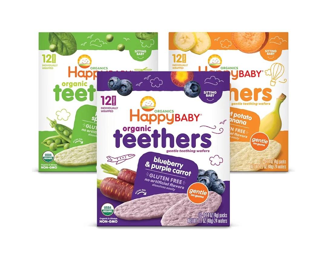 Happy Baby Organics Teether, 3 Flavor Variety Pack, 12 Count (Pack of 3)(BB: Nov. 09, 2025, Jan. 02, 2026, Jan. 10, 2026)