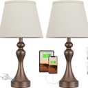 Seealle Touch Lamps for Nightstand - Bedside Lamps Set of 2, 3 Way Dimmable, USB C+A for Bedroom & End Tables (Brown&Oat)