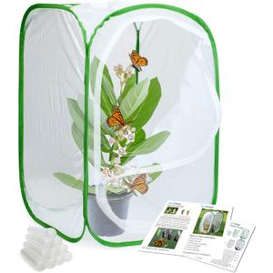 RESTCLOUD Insect and Butterfly Habitat Cage Terrarium Pop-up 24 Inches Tall with 10Pcs 10ML Floral Tubes