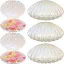 Veemoon Sea Shell Candy Boxes, 10pcs Sea Clam Favor Box Plastic Chocolate Container Seashell Jewelry Case Party Seashell Holder for Wedding Birthday Beach Party Decorations, White