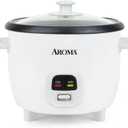 AROMA Rice Cooker, 3-Cup (Uncooked) / 6-Cup (Cooked), Small Rice Cooker, Oatmeal Cooker, Soup Maker, Auto Keep Warm, 1.5 Qt, White, ARC-393NG