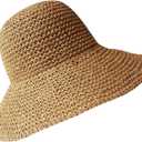 Womens Sun Straw Hat Wide Brim Summer Hat Foldable Roll up Floppy Beach Hats for Women Girl UPF 50+ (Large-X-Large, Ws055)