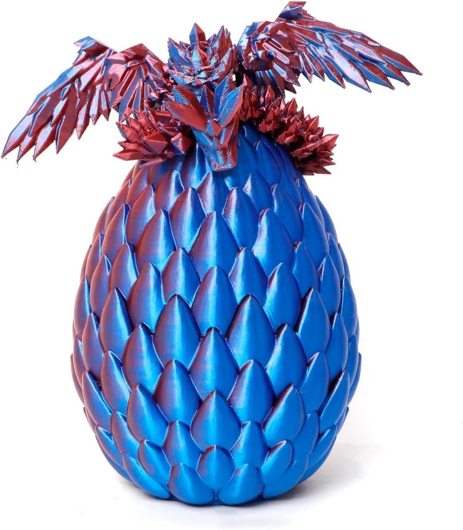 3D Printed Flying Dragon in Egg - Red Mix Blue - Surprise Easter Egg with Flexible Winged Dragon Inside, Mystery Beautiful Fidget Toy, Birthday Gift, Desk Figure Decor (Red Mix Blue)