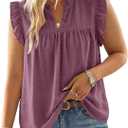 AlvaQ Womens Plus Size Summer Blouses Flowy V Neck Swiss Dot Sleeveless Ruffle Tank Top (X-Large Plus, Purple)