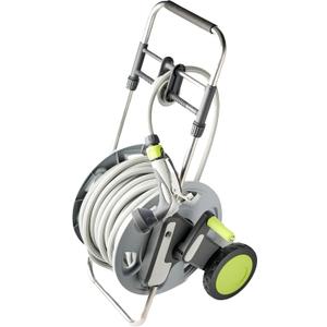 Garden Hose Reel Cart with 100 Ft, 5/8 Inches Water Hose and Nozzle - Portable Metal Waterhose Holder for Outside with Wheels, Telescoping Handle, and Kink-Free Retracting System by Kings County Tools