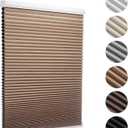 MYshade Cordless Blackout Cellular Shades for Windows, Honeycomb Window Shades with Thermal Insulation, Child & Pet Safe Room Darkening Shade, Easy Install, 35" W x 64" H, Light Brown