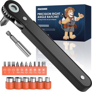 Right Angle Screwdriver Mens Gifts - 90 Degree Offset Ratcheting Screwdriver Pocket Mini Low Profile Ratchet Wrench Bit Socket Set for Tight Space Cool Gadgets EDC Gear Tool Stocking Stuffers for Men