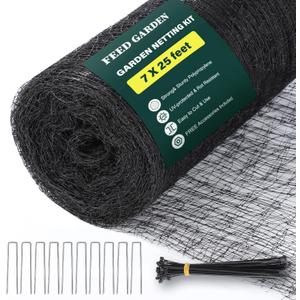 FEED GARDEN Deer Netting Garden Netting Bird Netting- 7x25ft UV-Protected Garden Fence for Plant with 3/4" Fine Mesh - Includes 10 Stakes & 50 Zip Ties for Easy Installation (Black)