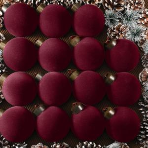 15 Pcs Velvet Christmas Balls Bulk Flocked Christmas Tree Ball Ornaments Plastic Xmas Decorative Hanging Ornaments (Burgundy)
