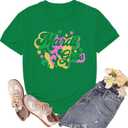 Mardi Gras Shirts for Women Fat Tuesday Tshirts New Orleans Carnival Party Fleur De Lis Tee Tops (Green, M)