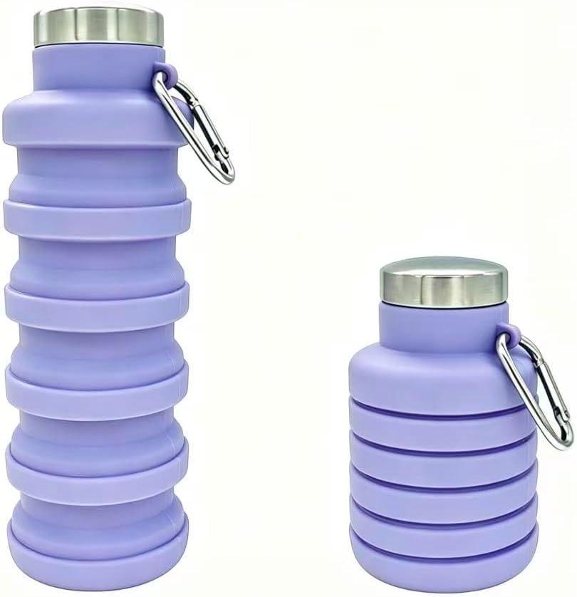Collapsible Water Bottle 17oz（500ml），Travel Portable Sport Water Bottle，Reusable Silicone Foldable Water Bottles for Gym Camping Hiking (Purple)