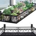 Hanging Railing Planter with Hooks, Iron Hanging Planter Holder, Balcony Plant Holder Railing Shelf Fence Hanging Flower Bucket for Outdoor Garden Window Porch Patio (23.6 x 7.8 x 4.7 Inch)