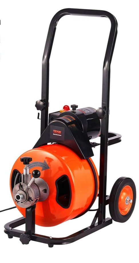 VEVOR Drain Cleaning Machine 75FT x 3/8 Inch, Sewer Snake Machine Auto Feed, Drain Auger Cleaner with 4 Cutter & Air-Activated Foot Switch for 1" to 4" Pipes