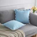Scalloped Throw Pillow Covers 20x20 Inch Set of 2, Cotton & Linen, Boho Sytle Decorative Couch Bed for Living Room (Blue Pillow & White Edge)