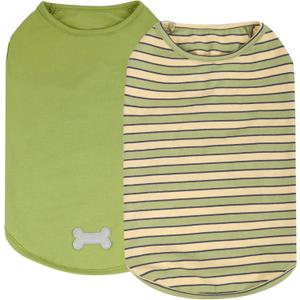 KYEESE 2Pack Dog Shirt, Soft Striped Dogs T Shirts, Lightweight Pet Tank Top, Sleeveless Dog Shirt for Small Dogs, Stretchy Comfortable Pet Vest, Green, XL