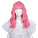 Pink Wig with Bangs Short Lovely Pink Wavy Curly Wigs Light Pink Wig Synthetic Cosplay Hair Wig