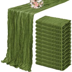 12 Pack Cheesecloth Table Runner 35 x 120 inch Long Boho Cheese Cloth Gauze Table Runners Semi Sheer Table Runner for Wedding Decor, Bridal Shower, Birthday Party (Olive Green)