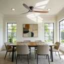 60 Inch Flush Mount Ceiling Fan No Light with Remote, Black and Walnut