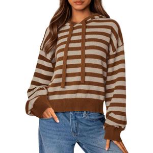 PRETTYGARDEN Hoodies for Women Fall Fashion 2026 Striped Pullover Sweaters Casual Long Sleeve Tops Winter Clothing (Striped Apricot Coffee,Small) 
