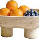 GEOONA Natural Travertine Fruit Bowl, MultiFunctional Oval Stone Tray with Two Elevated Legs, Decorative Organizer for Fruit, Jewelry, Keys in Kitchen, Living Room, Entryway