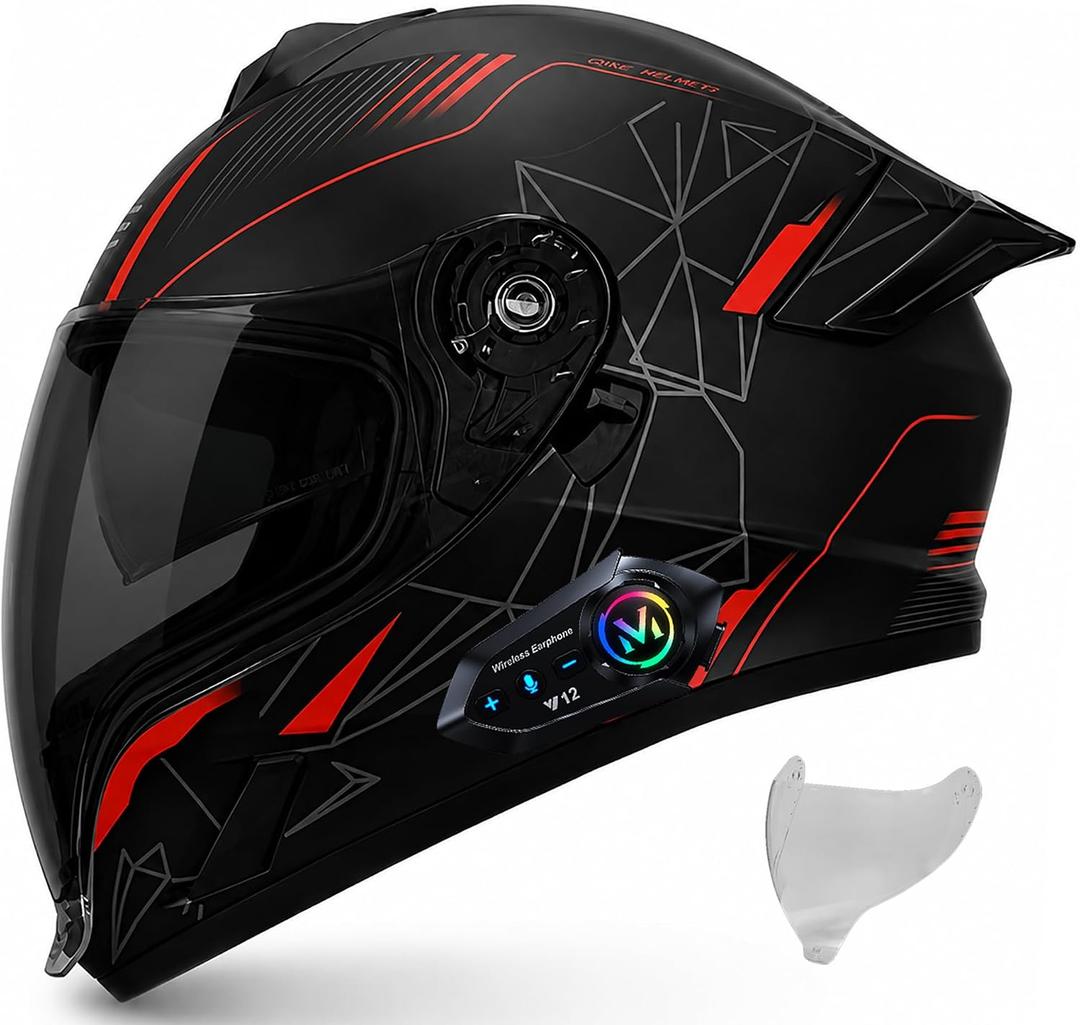 Bluetooth Full Face Motorcycle Helmet DOT Approved Modular Motorcycle Helmets with Built-in Sun Visor, Multi-Ventilation Ports, for Adults Men Women Casco Moto Hombres Mujeres, M55~56CM (Black, M)