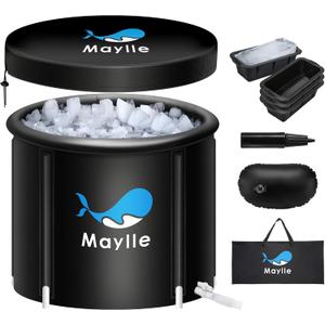 Maylle Ice Bath Tub - 110 Gallons Portable Cold Plunge Tub for Athletes - Black Modern Freestanding Bathtub with 4 Pack Large Ice Molds