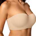 OEAK Womens Strapless Bras with Wireless/Underwire Multiway Non-Slip Tube Top Push Up Bralette Seamless Padded Bandeau Bra (Beige, 38D, L)