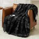 Homemate Heated Blanket Electric Throw - 62"x84" Heating Blanket Throw 1/2/4/6/8 Hours Auto-Off 10 Heat Level Over-Heat Protection Luxury Faux Fur Sherpa ETL Certification (Black)