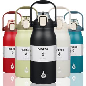BJPKPK Insulated Water Bottles with Straw, 45 oz Stainless Steel Metal Water Bottle with One-handed Opening Lid, BPA Free Reusable Jugs, Thermo for Gym Sports Outdoors, Black