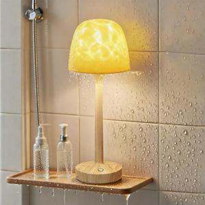 Shower Lamp - Waterproof Bathroom Lamp with 16 Color Ocean Wave Projector, Cordless Light for Inside Shower/Bathtub Bedroom Living Room Kitchen Decor (Wood Grain)