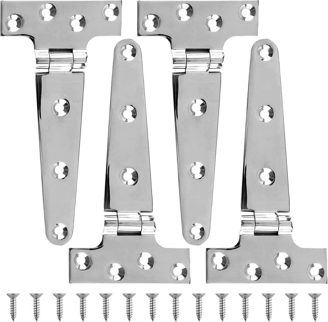 TamBee Stainless Steel Hinges Barn Door Hinges Heavy Duty T-Strap Hinge for Outdoor Outdoor Gate Hinges for Wood 6Inch 4Pcs