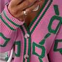 Milumia Women's Letter Print Button Up Knit Cardigan V Neck Long Sleeve Sweater Jackets Pink Medium