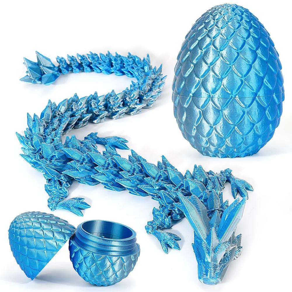 3D Printed Dragon Egg, Easter Mystery Crystal Dragon Egg Fidget Toys Surprise, Articulated Crystal Dragon Eggs with Dragon Inside, Easter Basket Stuffers Filled Easter Eggs Toy for Kids (Gray-Blue)