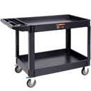 VEVOR Utility Service Cart, 2 Shelf 550LBS Heavy Duty Plastic Rolling Utility Cart with 360 Swivel Wheels (2 with Brakes), Large Lipped Shelf, Ergonomic Storage Handle for Warehouse/Garage/Cleaning 25.59"D x 45.67"W x 33.46"H