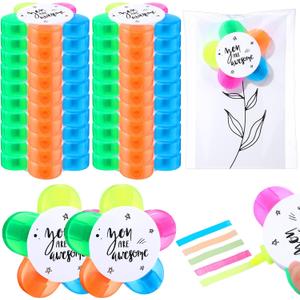 24 Sets Petals Flower Highlighters Gifts 5 in 1 Pens with Motivational Cards and Gift Bags for Party Favor (Awesome)