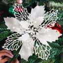 Poinsettia Christmas Decorations Flowers -12Pcs Artificial Poinsettia Christmas Tree Ornaments Glitter for Xmas New Year Wedding Party Wreath DIY Garland Decor (White)
